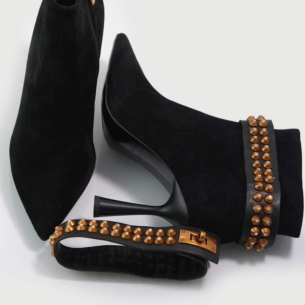 Botine din piele intoarsa cu accesoriu detasabil