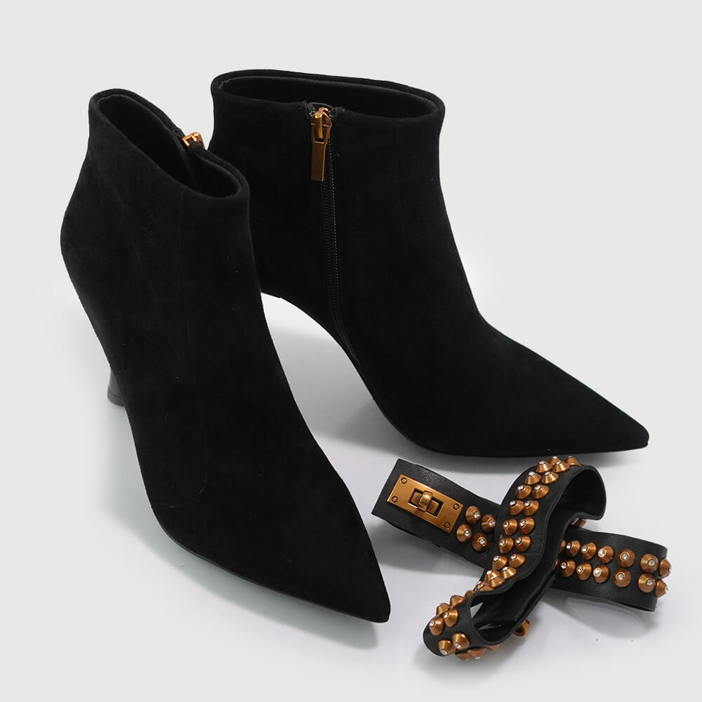 Botine din piele intoarsa cu accesoriu detasabil