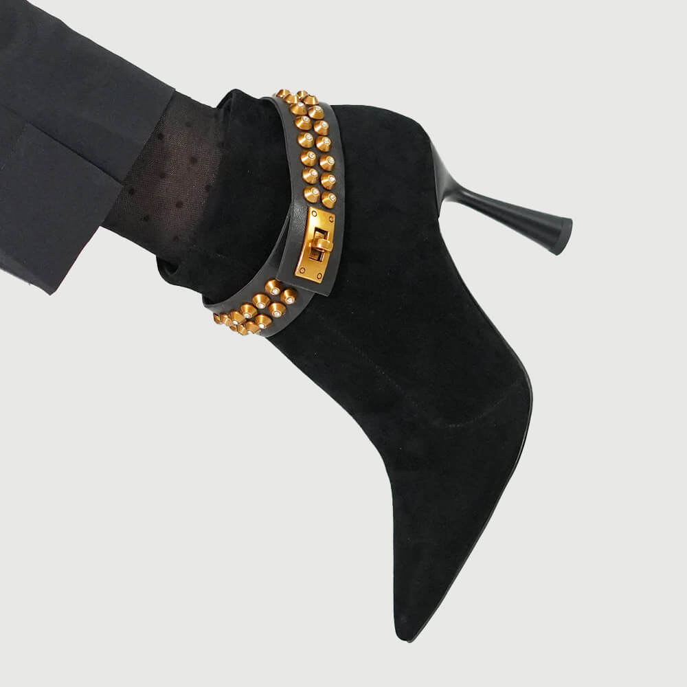 Botine din piele intoarsa cu accesoriu detasabil