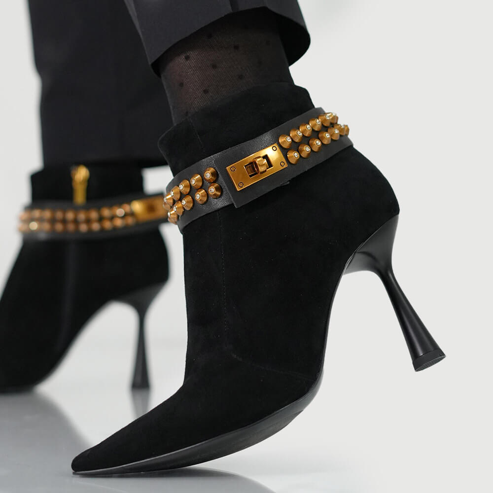 Botine din piele intoarsa cu accesoriu detasabil